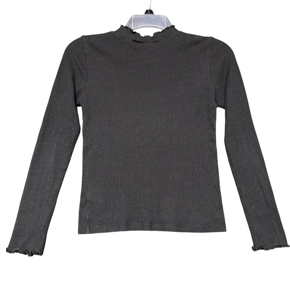 Old Navy Girls Rib Knit Shirt Top Pullover Ruffled Mock Neck Stretch Black XL